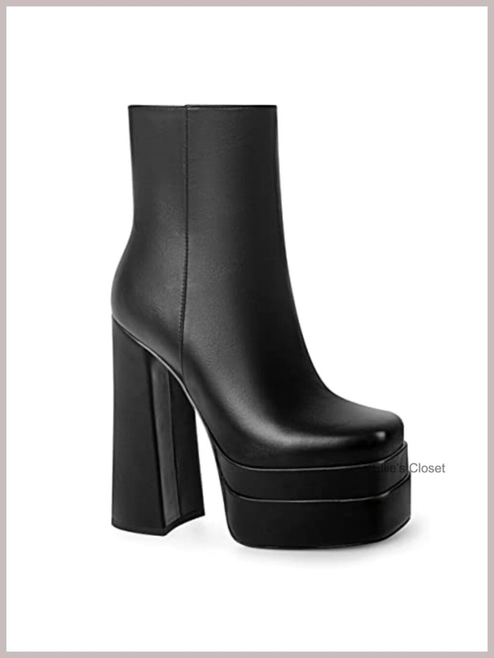 Faux Leather Double Platform Ankle Boots Chunky Heel Square Toe Side Zip